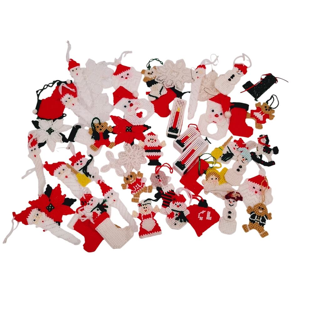 Lot of 49 Handmade Christmas Ornaments Snowman Santa Teddy Bear Mitts Angel VTG